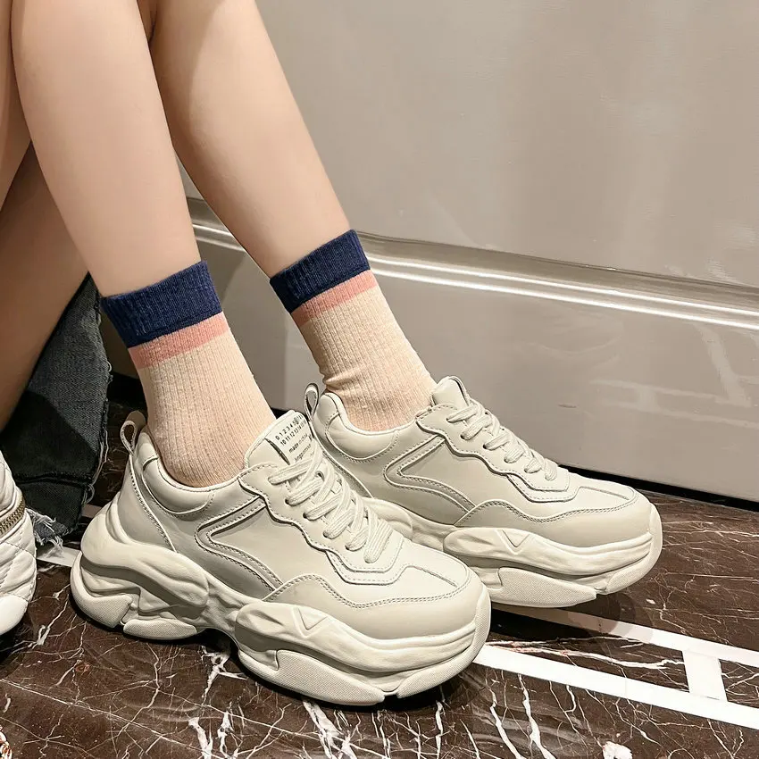 QUTAA 2023 Casual Fashion Popular Women Platforms Sneakers Outdoor Casual Lace-Up Genuine Leather Sports Shoes Woman Size 35-39