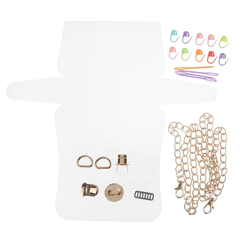 1set Weaving Plastic Mesh Plastic Mesh Kit With Metal Chain Buckle DIY Bag Accessories Weaving Tools Easy Knit Helper