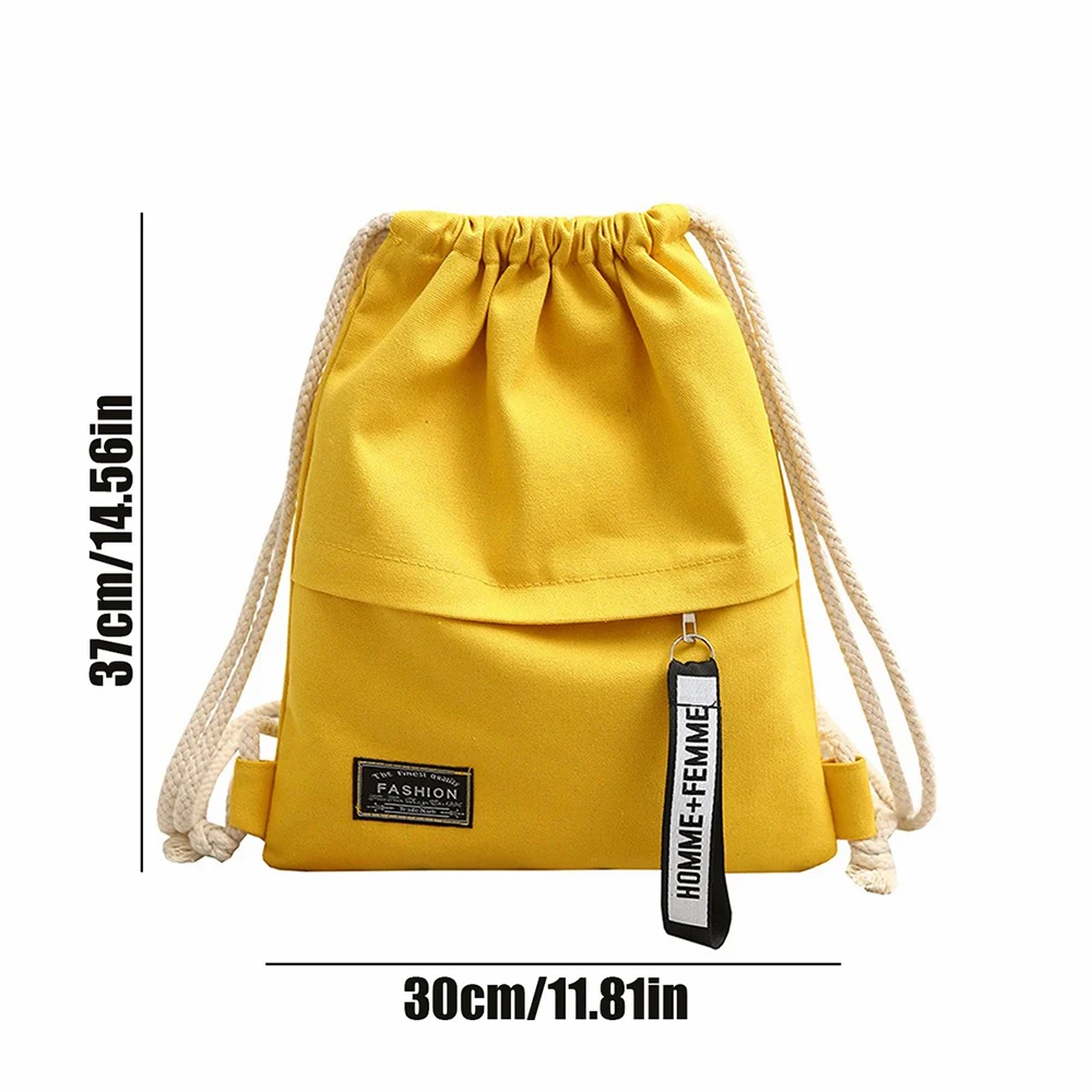 Canvas School Bag Double Shoulder Drawstring Backpack Drawstring Pocket Portable Casual Backpack Women Men Travel Backpack-ll