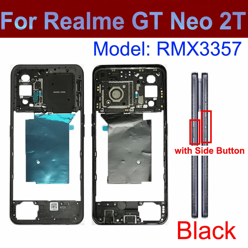 For Realme GT Neo 2 3 GT-5G GT 2T Neo Flash Middle Frame Housing &Middle Frame Holder with Side Power Volume Buttons Repair Part