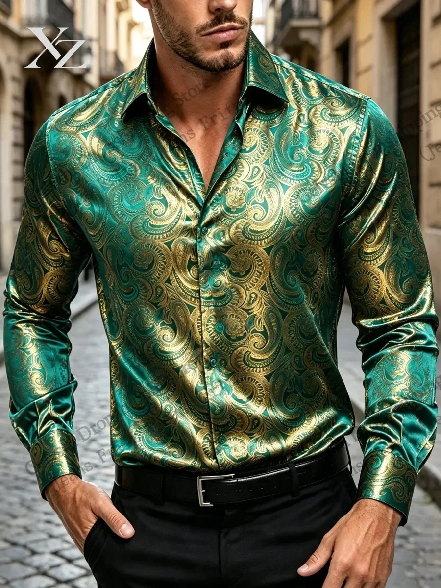 Men's Baroque Long Sleeve Lapel Shirt Luxury Paisley 3d Print Shirt Men Fashion Comfortable Single-breasted Blouse Mens Clothing