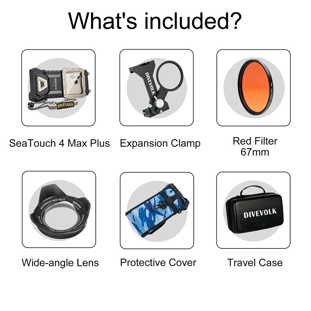 DIVEVOLK SeaTouch 4 MAX Plus  Kit with 0.6X Wide Angle Lens for iPhone and Android Smartphone