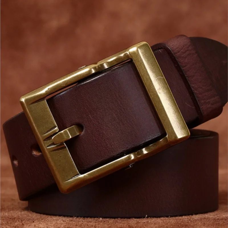 Water-washed matte top layer cowskin copper belt men's leather simple and versatile casual