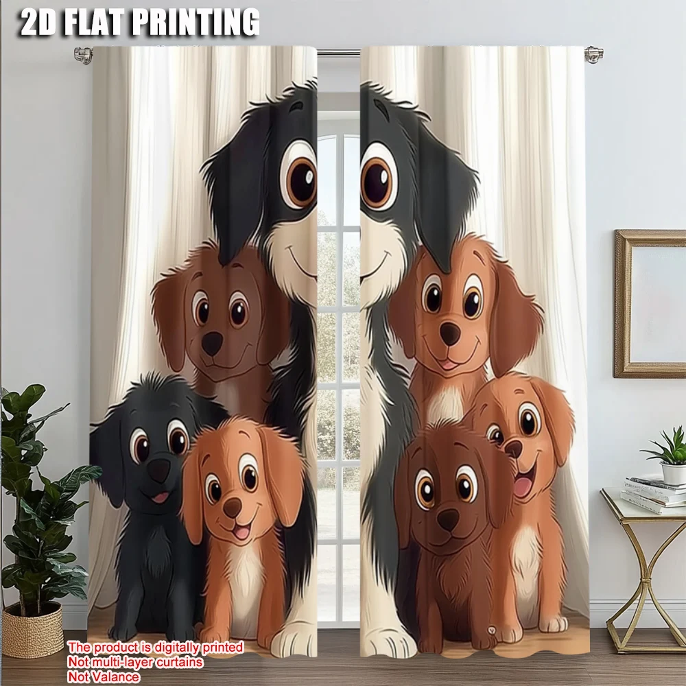 

2pcs, Fashionable Curtains 2D print Cute Puppies Versatile Fabric (without rod) Gifts Perfect for Bedroom Office Kitchen Living