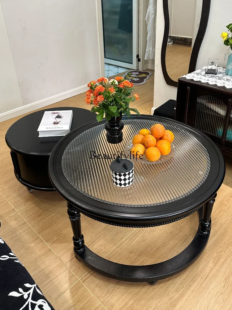 

yj5 American Retro Round Solid Wood Combination Coffee Table for Living Room Home Use