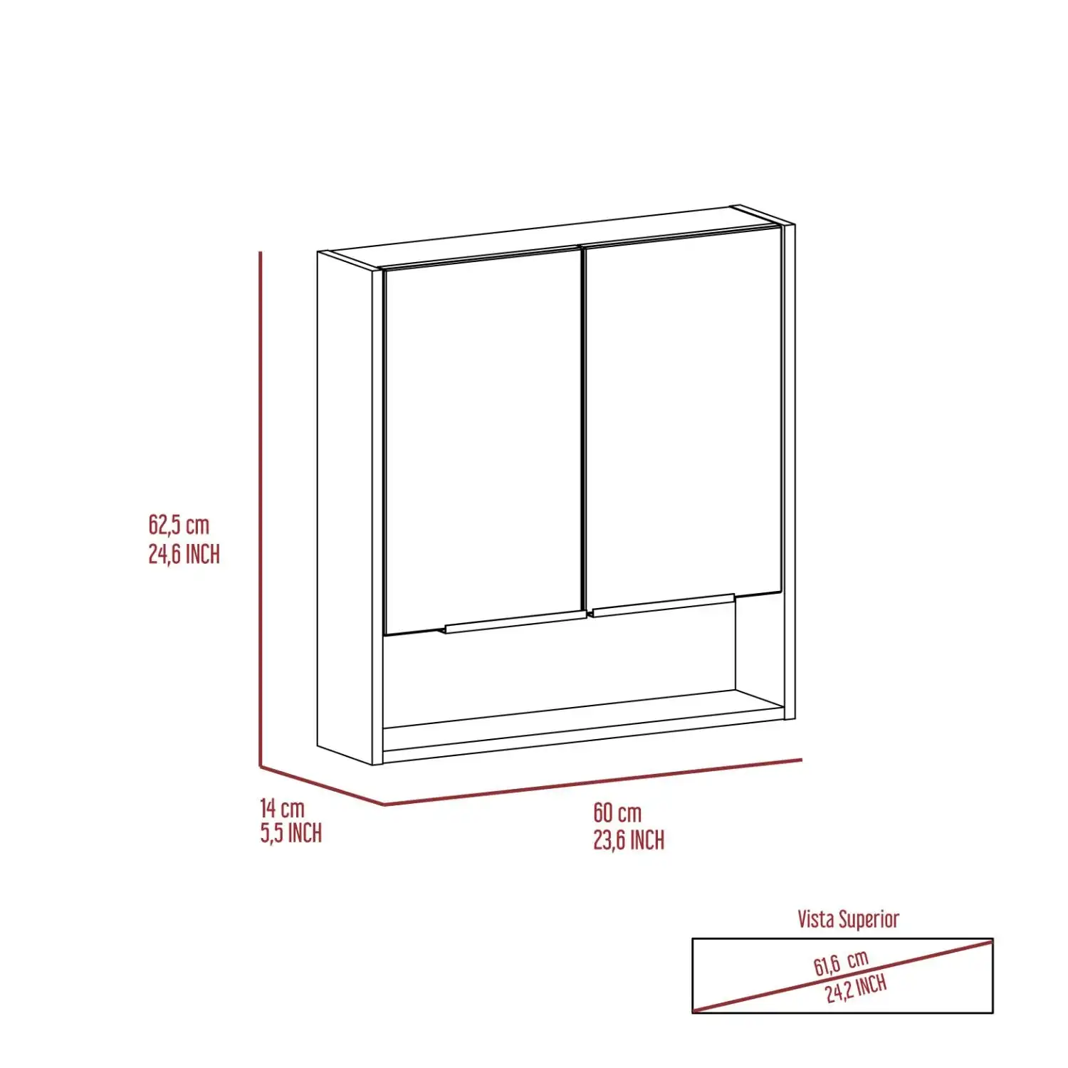 Jaspe Mirror Cabinet, Three Internal Shelves, One Open Shelf, Double Door Cabinet Light Gray