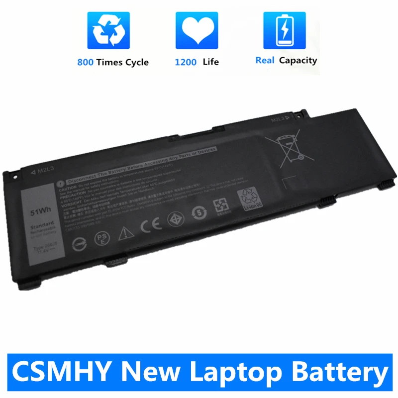 Csmhy Nova 266j9 Bateria do Portátil para Dell g3 15 3590 3500 g5 15 5500 5505 Inspiron 14 5490 266j9 M4gwp Pn1vn 11.4v 51wh