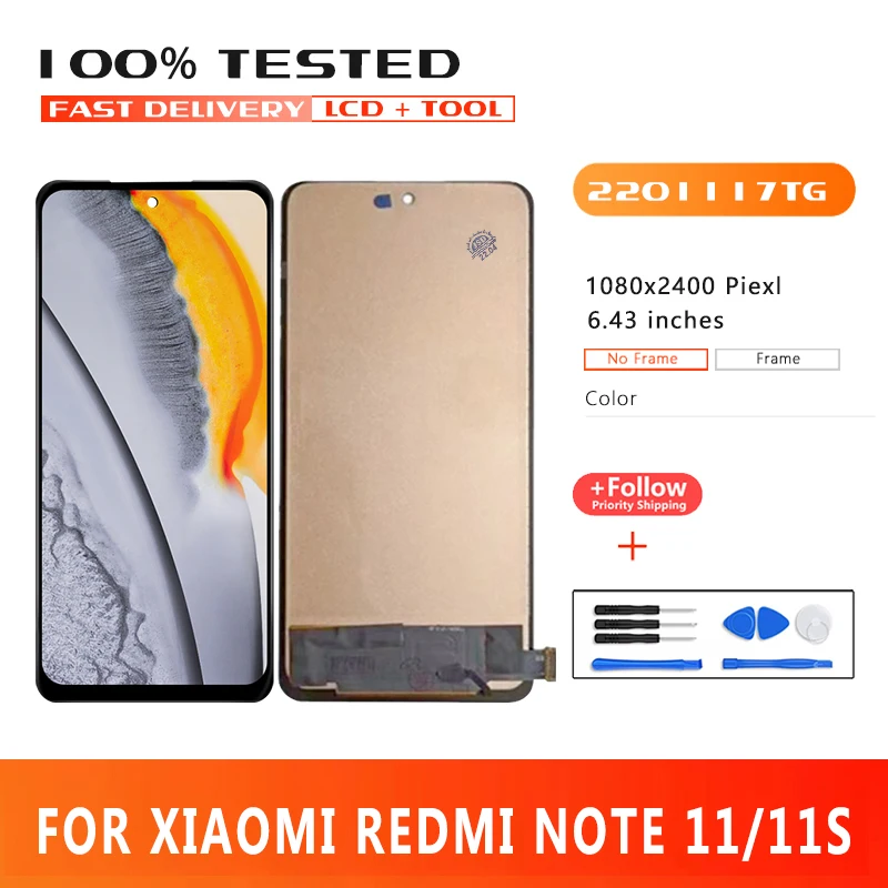 6.43Inch TFT LCD For Xiaomi Redmi Note 11 Display 2201117TG Screen Touch Glass Digitizer For Note 11S LCD Replacement Parts