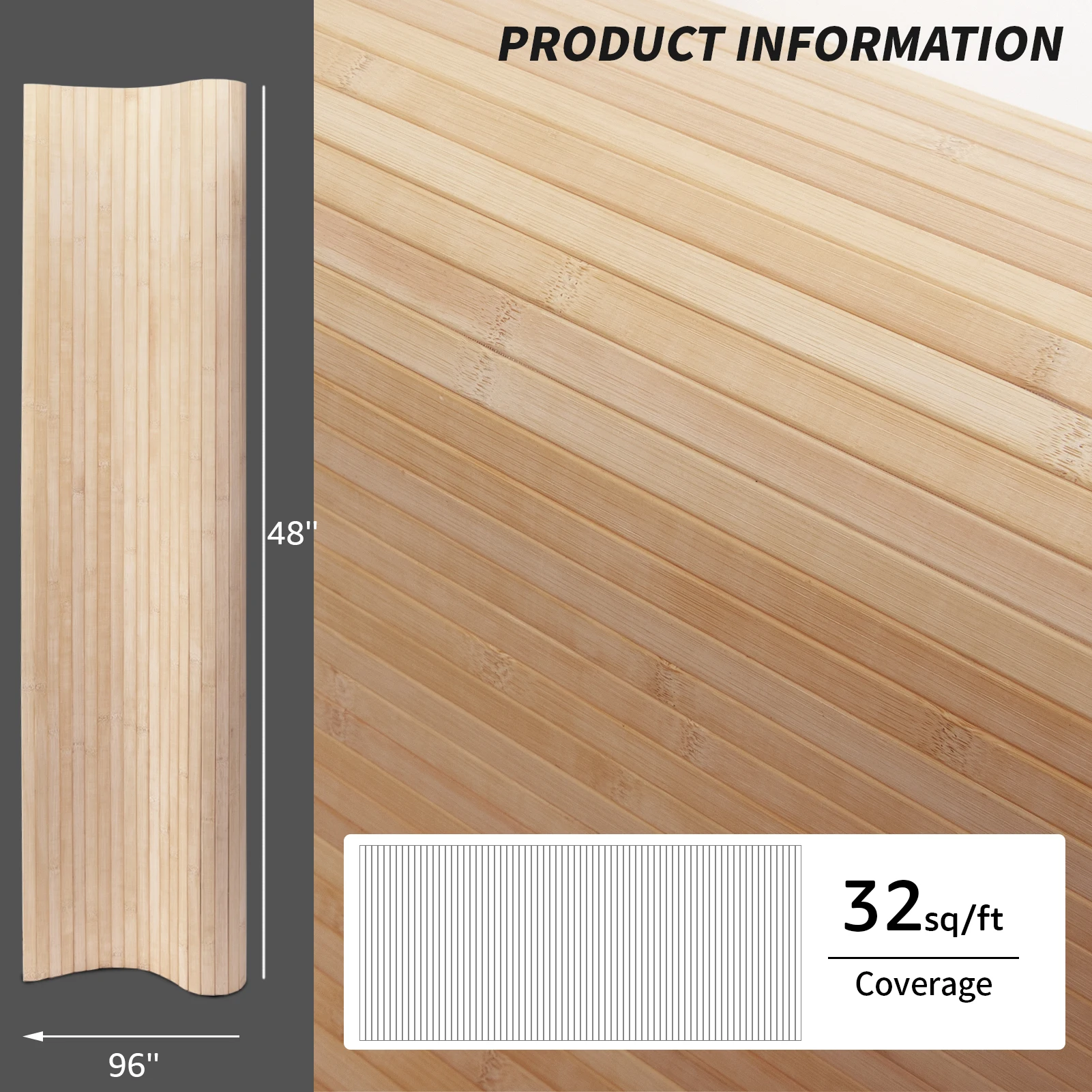 Art3d 48x96" Bamboo Wall Panel, Flexible Pole Wrap Wainscoting, Carbonized, Interior Wall Decor Cladding Paneling