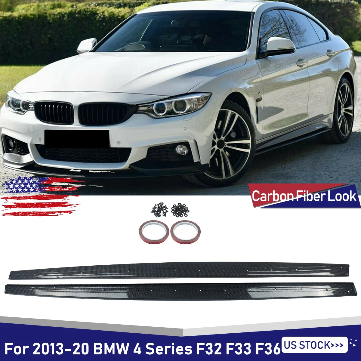 MagicKit Side Skirt Fit For BMW 4 Series F32/F33 2014-2018 with M Sport Bumper Carbon Fiber Look car acessorios tools