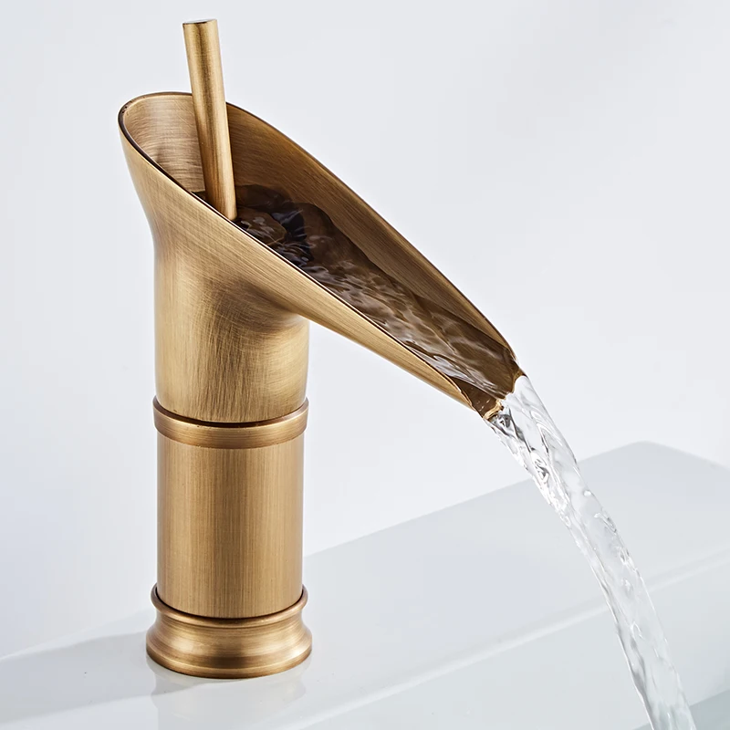 

Полностью медный антикварный смеситель, умывальник с горячей и холодной водой, ретро-умывальник для ванной комнаты на умывальнике, черный, серый, бокал для вина, водопад