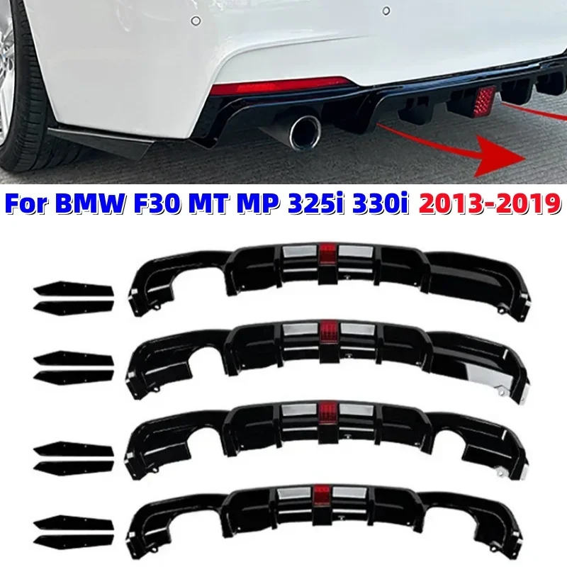 

3Pcs Glossy Black Car Rear Bumper Diffuser Lip with Light for BMW F30 MT MP 325i 330i 2013-2019