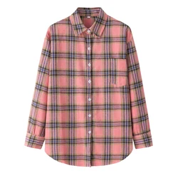 2022 Spring New Casual Women Plaid Shirt Fresh College Style Long Sleeve Blouse and Tops Ladies Loose Shirts Checked Clothes