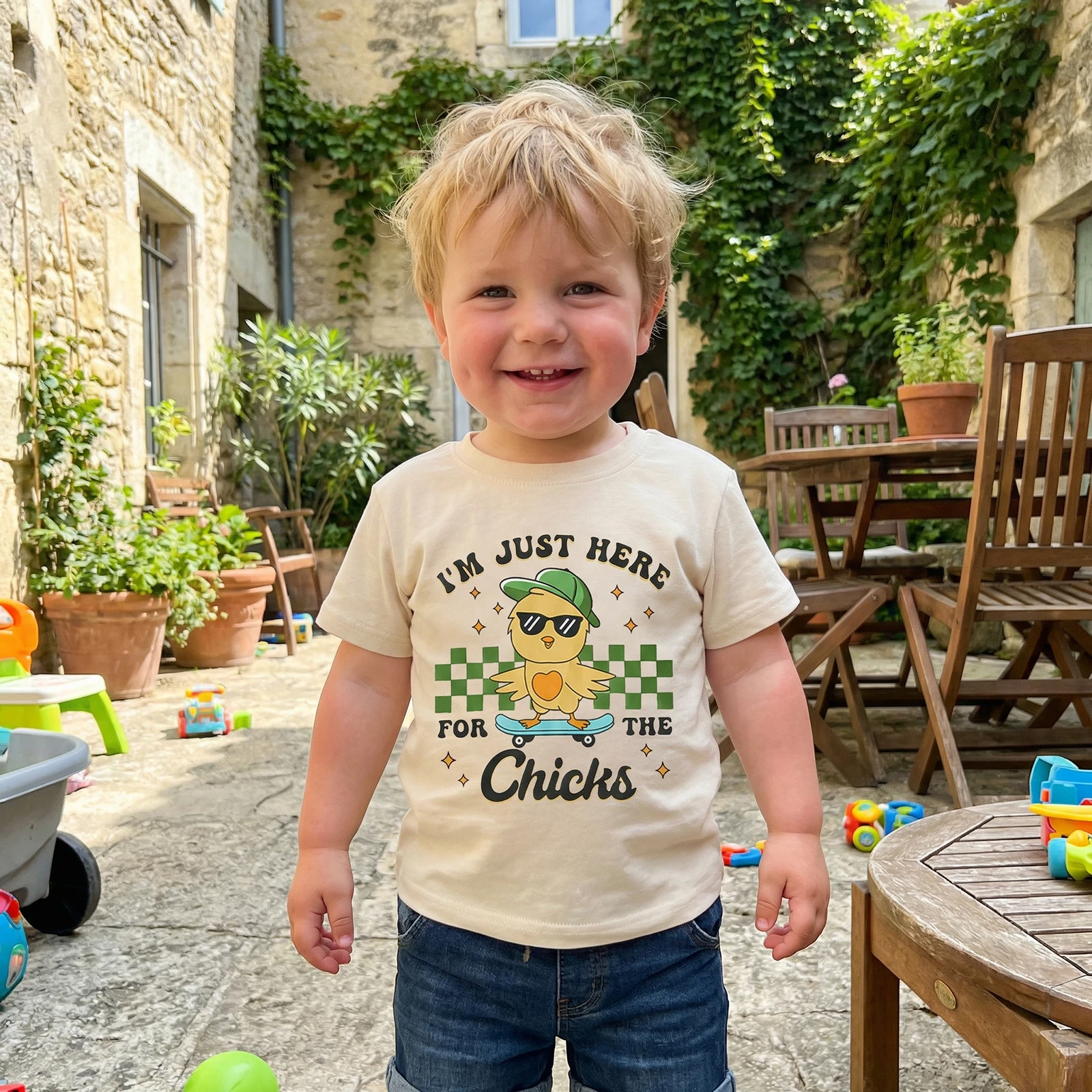 Kids T-shirt, Short Sleeve Crew Neck Cross/Dinosaur/Chick Print Summer Tops Easter Clothes for Girls Boys
