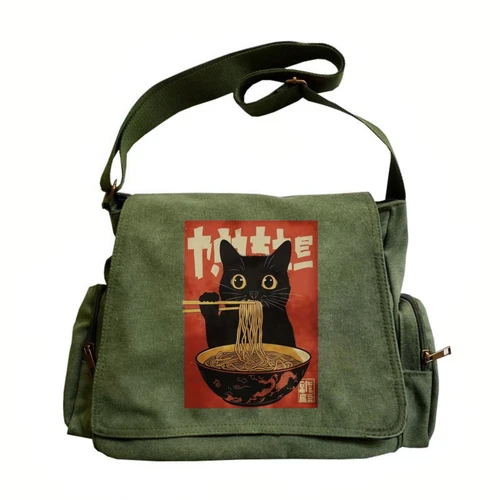 Imagen 1 del producto Bolso japonés para mujer, bolso de hombro con estampado de fideos salvavidas de gato de lona, bolso cruzado de gran capacidad para mujer, bolso de mensajero