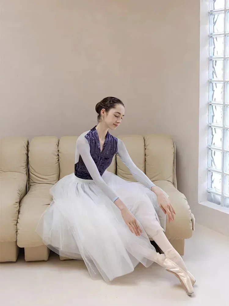 Tutu de balé profissional longo, 80 cm, branco, preto, 3 camadas de malha, adulto, bailarina, dança, cintura elástica, expansão, saia de bola de tule