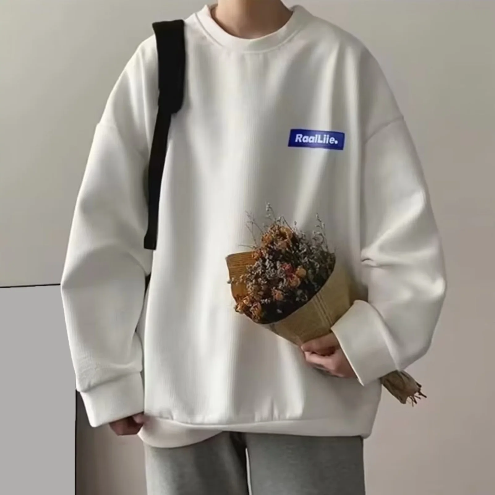 Harajuku Sweatshirts Men Korean Solid Color Basic O Neck Oversized Pullovers Spring Autumn Simple Fashion Casual Tops 5XL-M