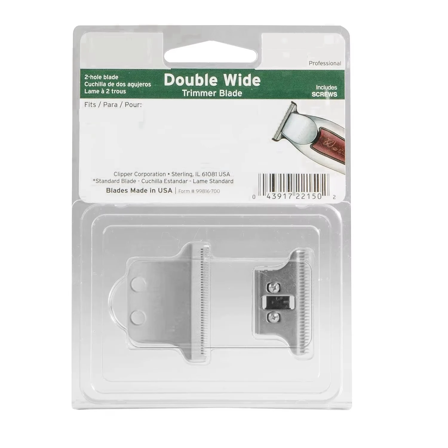 # 2215، شفرة مزدوجة واسعة احترافية بفتحتين متوافقة مع قادين Wahl 5 Star Wide Detiner - مع براغي