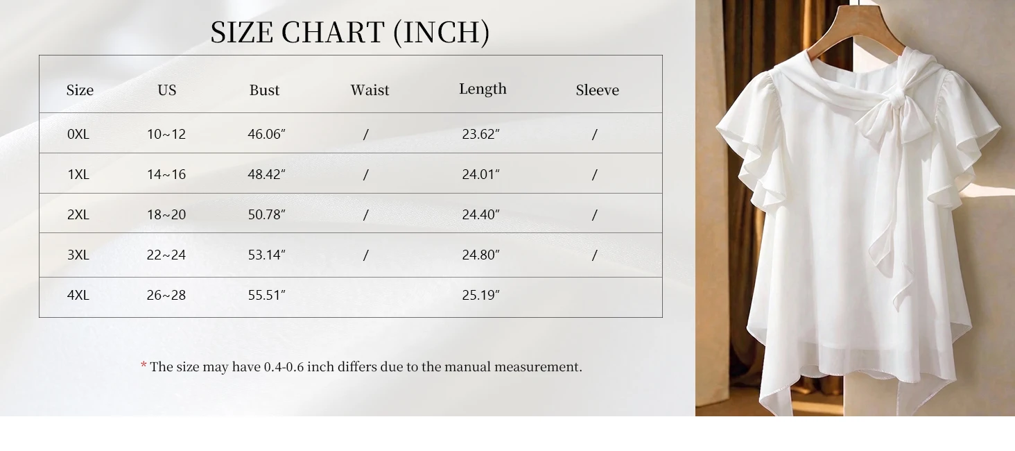 Plus-Size Damen Herbst 2026 Freizeitkleidung, einfarbiges Kurzarmhemd mit Rüschenärmeln, Schleifendetail und asymmetrischem Saum. – Detail 1