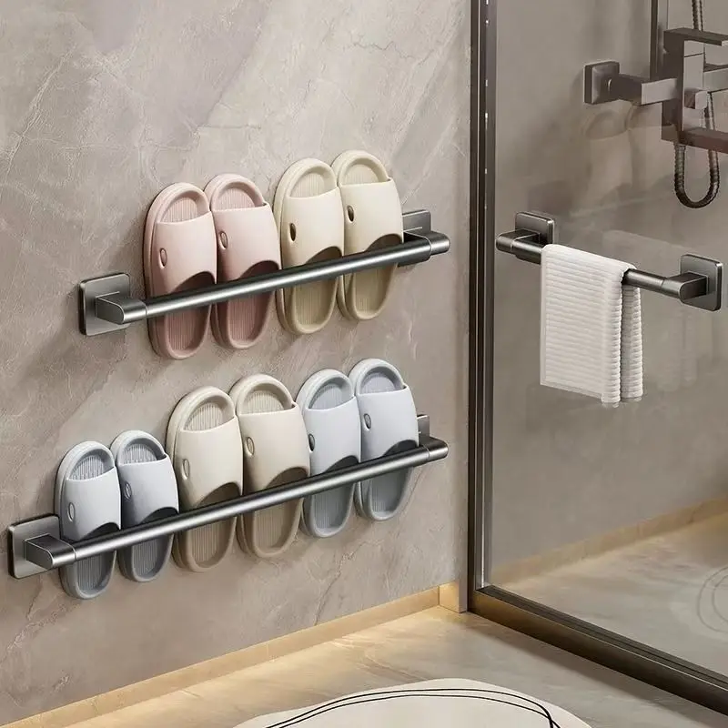 Badezimmer-Slipperhalter, Badezimmer-Aufbewahrungsregal, Handtuch-Aufbewahrungshalter, nicht perforiertes Küchen-Wandablaufregal