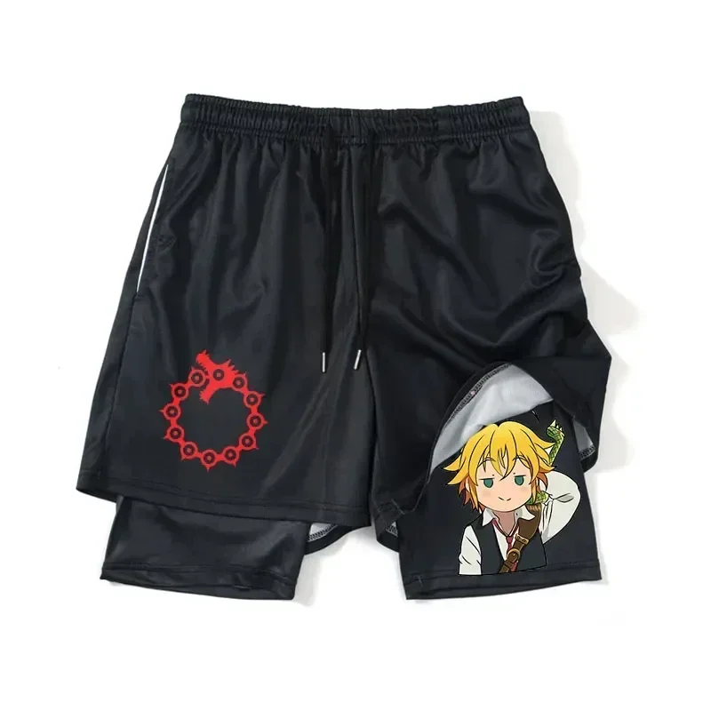 Anime Seven Deadly Sins Gym Shorts Men Quick Dry 2 In 1 Performance Sport Shorts Summer Running Short Pants Print Sweatpants 5XL