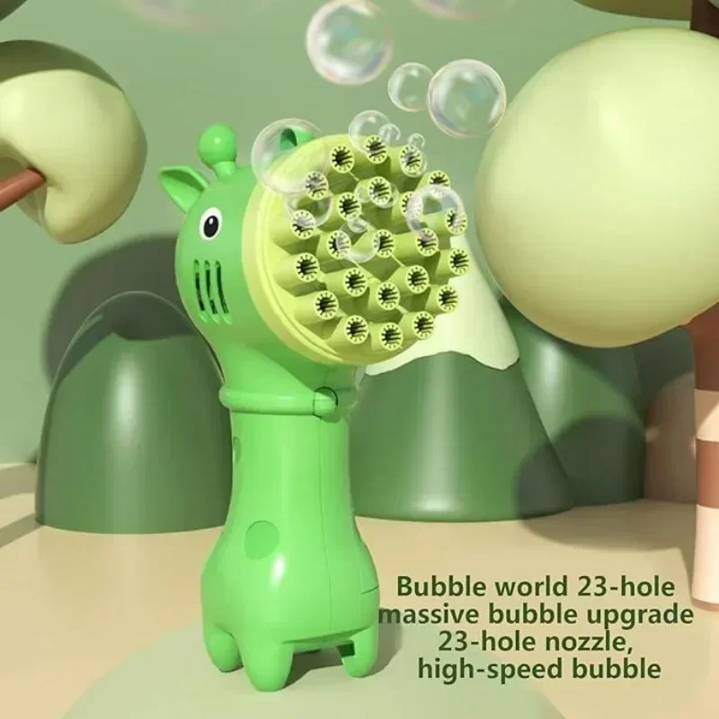 พัดลมยีราฟ2 IN1เครื่องเป่าฟองน่ารักเครื่องเป่าฟองสบู่ของเล่นกลางแจ้งปาร์ตี้วันเกิดเล่นเครื่องเป่าฟองสบู่32รู