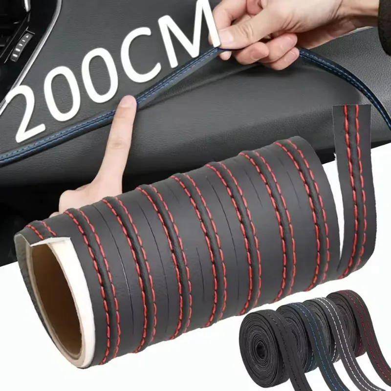 200cm Leather Car Style Universal DIY Flexible Interior Moulding Trim Strips Car Accessori Decor Braid Strip Dashboard Sticker