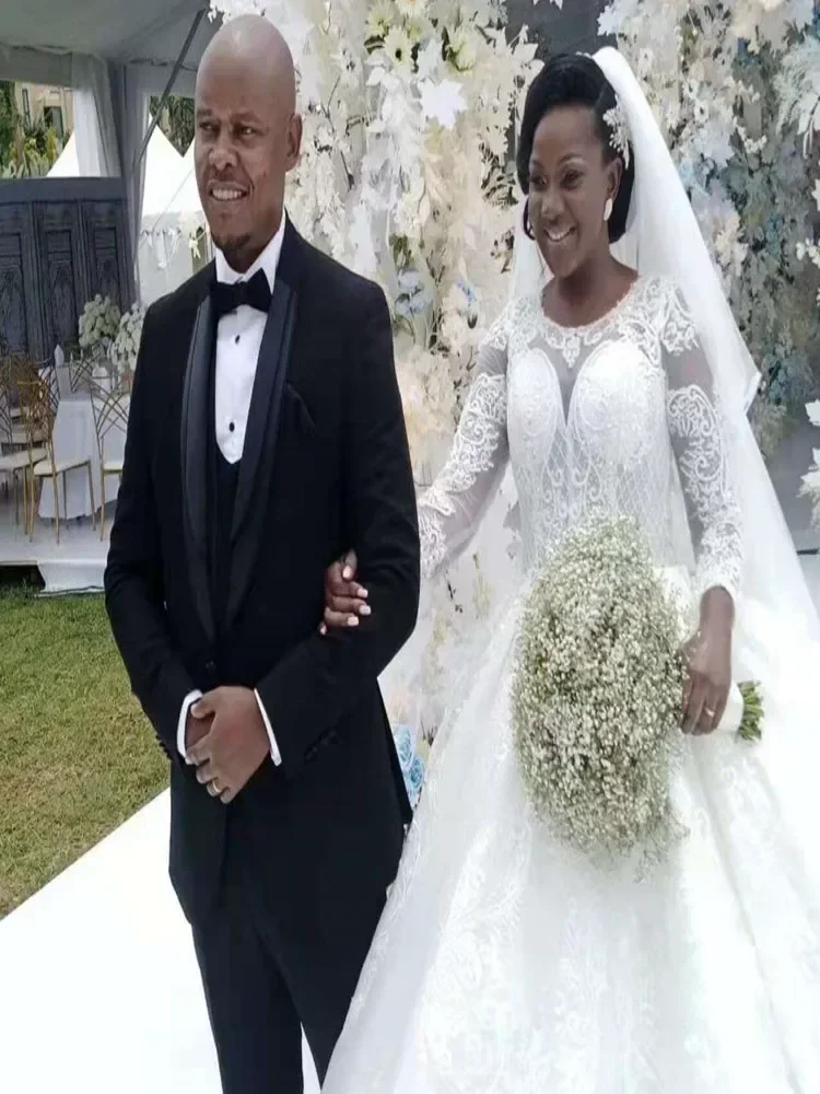 Suknie Ślubne z Aplikacjami z Koralików na Zamówienie, Bufiaste Suknie Balowe dla Kobiet 2025, Luksusowe Suknie Ślubne z Długimi Rękawami dla Panny Młodej