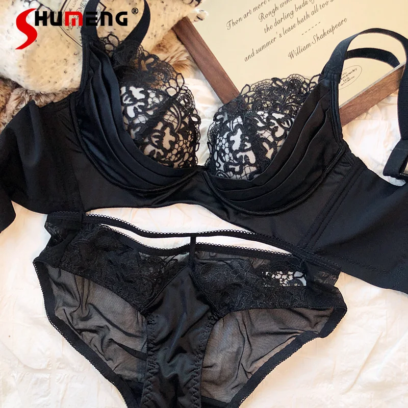 

Bra Pure Desire Soft Underwire Set Women's French Style Sexy Lace Satin Red Underwear Suit Female Push Up Enhancing Brief Sets