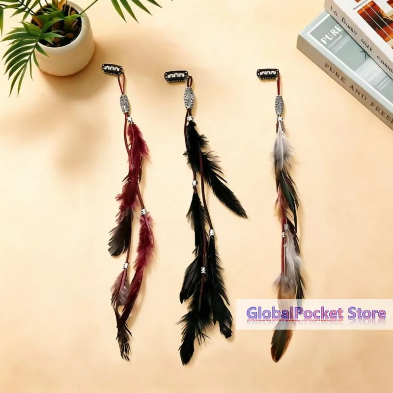 1/3Pcs Hair Accessories Vintage Bohemian Tassel Hair Clips With Faux Feather Design For Parties Balls And Beach-Style Outfits