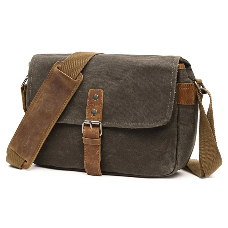 Men Vintage Oil Waxed Canvas Shoulder Bags Shockproof DSLR Camera Bag Waterproof Canvas messenger casual Crossbody Bags for men