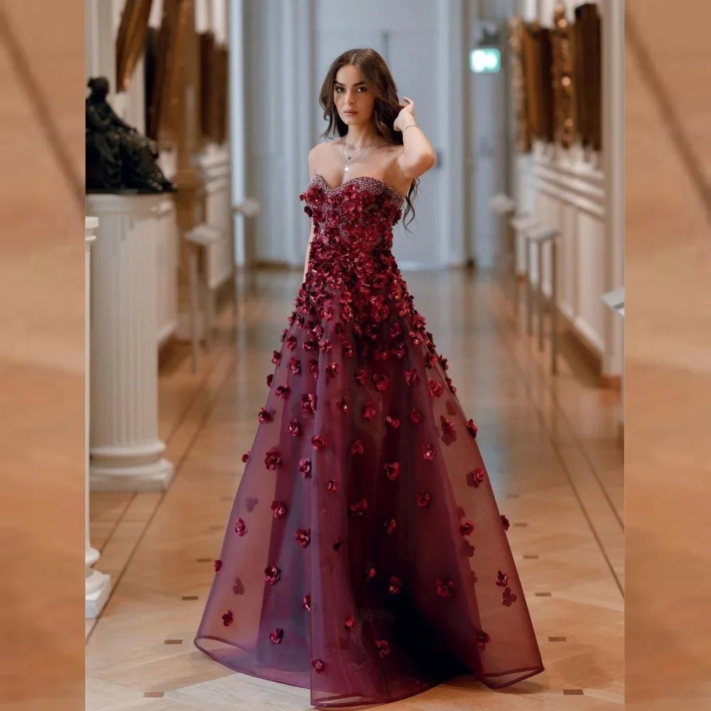 

Strapless Sweetheart Prom Dresses robes de soirée A-Line Floor-Length Appliques Evening Dresses Wedding Party Draped customized