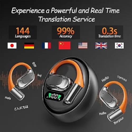 Imagen 2 del producto Auriculares con Clip con traductor AI, 144 idiomas, auriculares con traducción bidireccional en tiempo Real, sonido estéreo, auriculares inalámbricos con Bluetooth