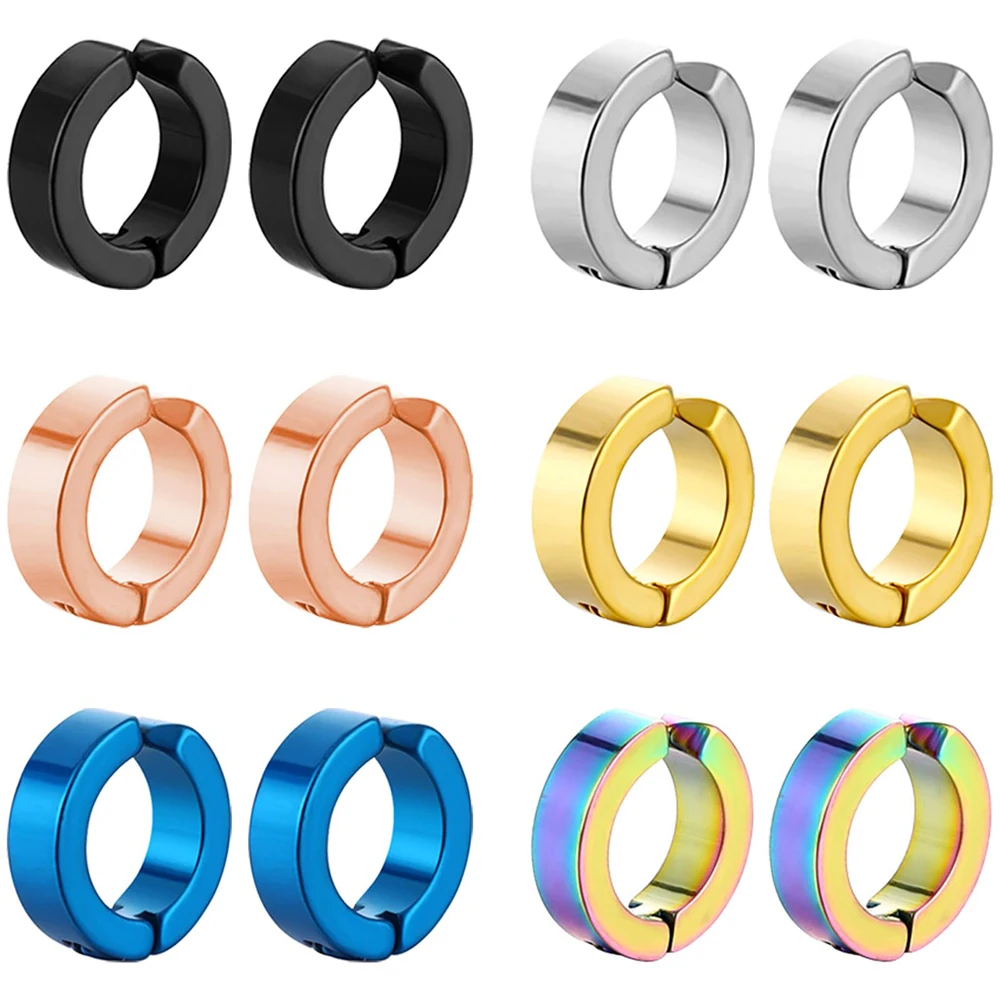 

6 Pairs Stainless Steel Unisex Punk Clip on Ear Cuff Earrings Non Piercing Stud Earrings Set for Women Men