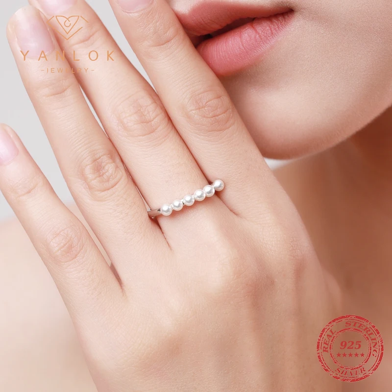 YANLOK Shell Pearl Ring Gift for Girl 100% 925 Sterling Silver Lovely Finger Ring Exquisite Statement Fashion Jewelry