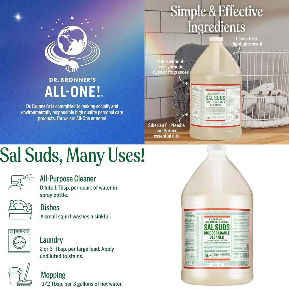 

Eco-Friendly Sal Suds 1 Gallon Cleaner: Multi-Surface, Pine Scent, Effective for Floors, Laundry, Dishes