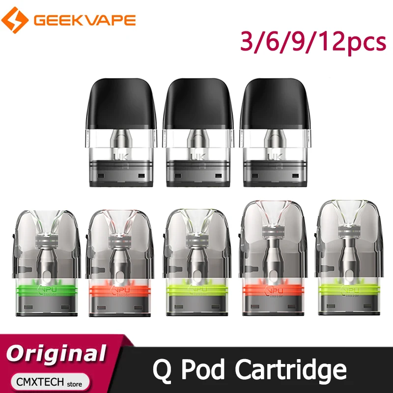 3-12 قطعة خرطوشة GeekVape Q Pod الأصلية 2 مللي ملء علوي 0.6/0.8/1.2ohm & 3 مللي 0.4ohm ملء جانبي لـ Sonder Q/Wenax Q Pro/Sonder Q2