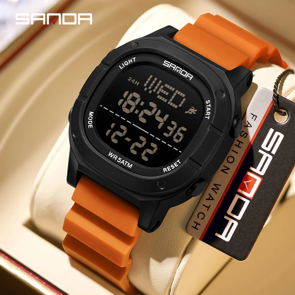 SANDA Men's Digital Sports Watch Alarm Clock Timer Calendar Shock Resistant Electronic Wristwatch Fashion Casual Leisure Watch