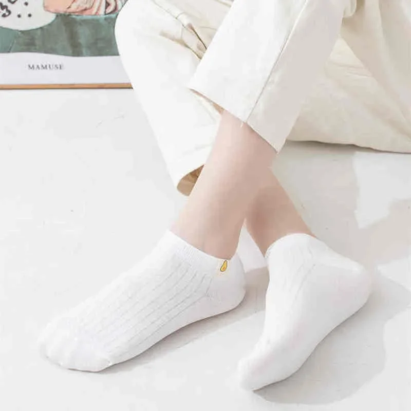 Japanese Cartoon Cute Short Socks Solid Color White Socks Women Students Casual Fashion Cotton Summer Thin Low Cut Ankle Socks