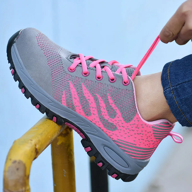 womens fashion breathable steel toe covers work safety shoes worker pink summer safe shoe ladies security boots protect footwear