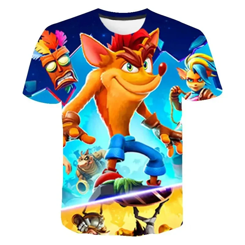 Kids 3D Printed T-Shirt Japanese Games Crash Bandicoot Print Short Sleeve Boys Girls Leisure Round Neck Tees Children's Clothing