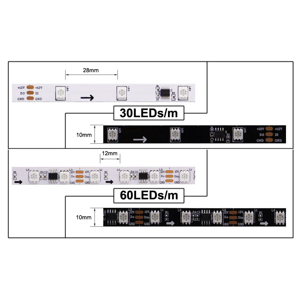 WS2811 RGB LED Strip Light 5050SMD Addressable 30leds/m 60Leds/m Smart Led Strip External 1 IC Control 3 Leds IP30/65/67 DC12V