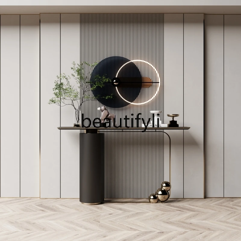 Type solid wood porch cabinet semi-round table black transparent creative simple decorative cabinet