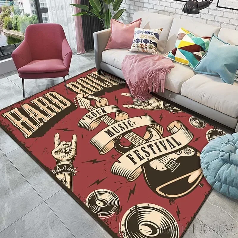 Music Rock and Roll Pattern Carpets for Living Room Bedroom Floor Mat Decor Anti-slip Rugs Sofa Mat Home Decor Area Rug