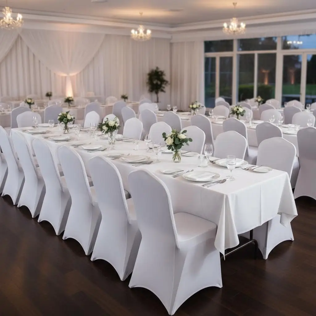 

Эластичные чехлы для сидений из лайкры, 12 шт., белые, для свадеб, банкетов, вечеринок, универсальные, съемные, моющиеся, из эластичной ткани, для обеденных стульев