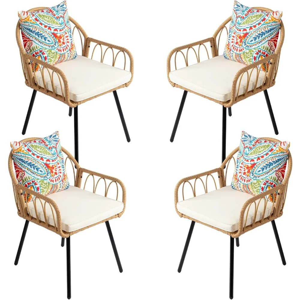 طقم كراسي تناول الطعام الخارجية من VINGLI مكون من 4 قطع مع وسادة ووسادة خلفية وكراسي فناء داخلية وخارجية مناسبة لجميع الأحوال الجوية