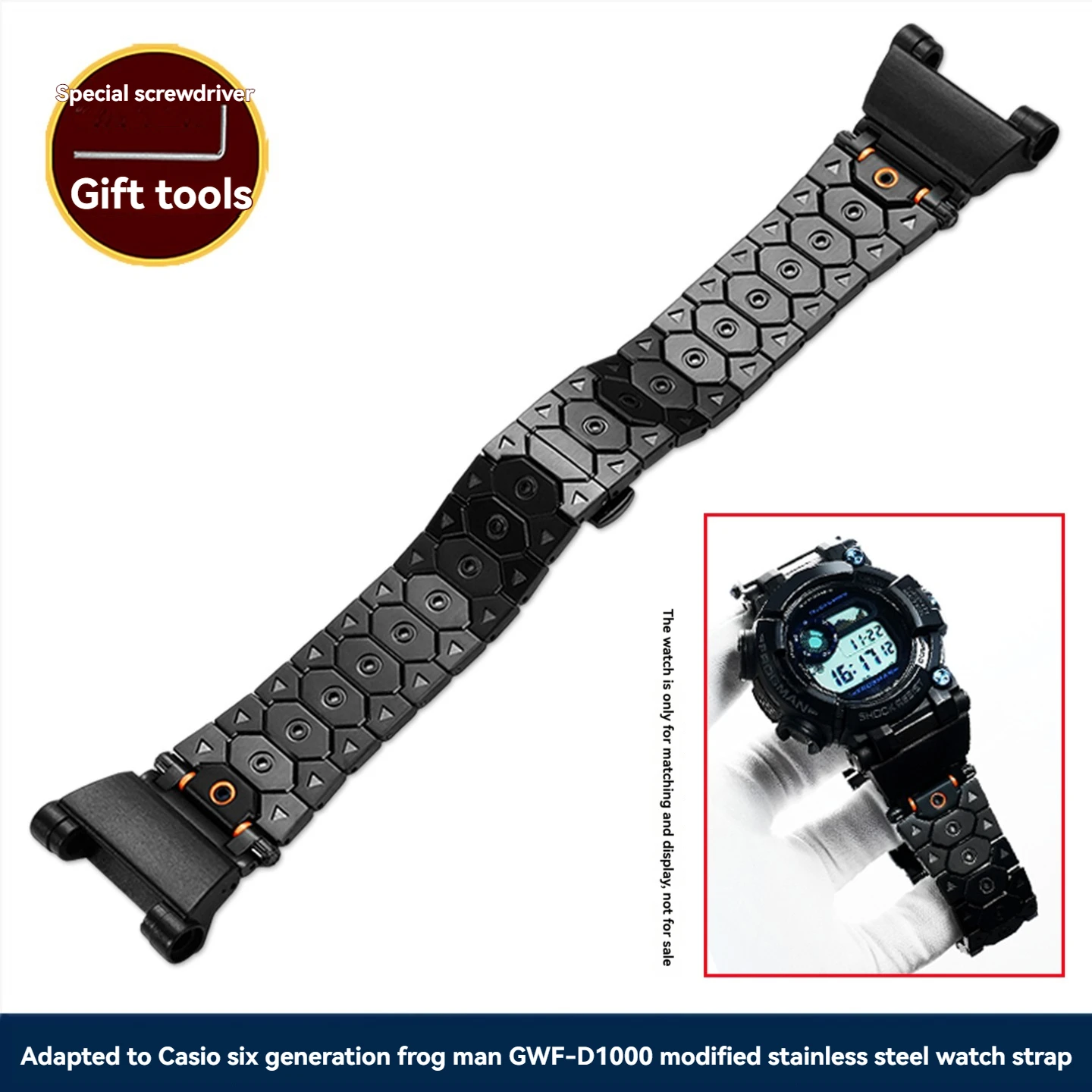 For Casio 3445 6th generation Black and Blue Frogman GWF-D1000 modified stainless steel metal watch with men's watch chain 22mm