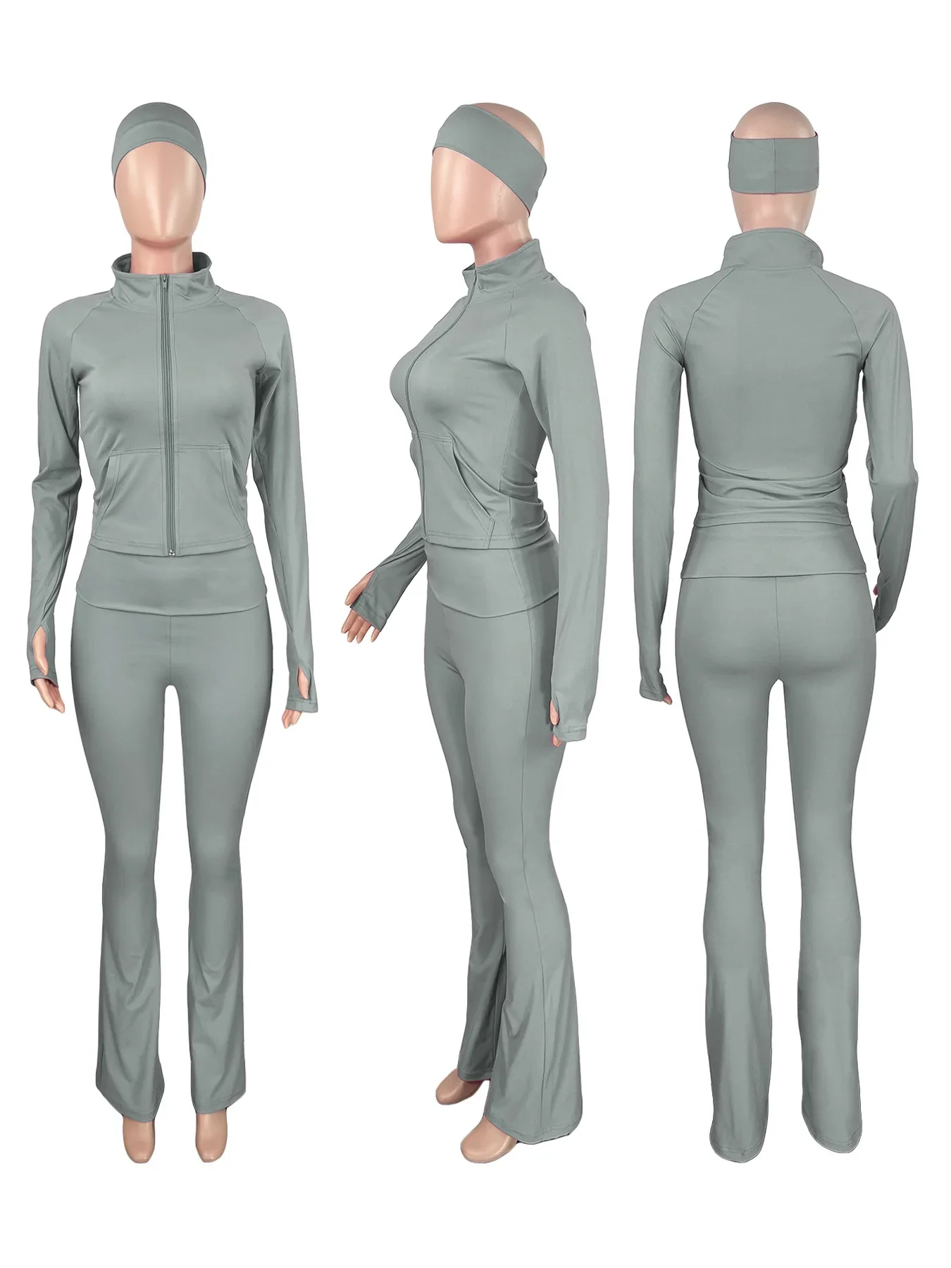 Set da donna Giacca a maniche lunghe Top + Foulard + Tailleur pantalone 2025 Tuta sportiva attiva autunnale Due abiti da 3 pezzi