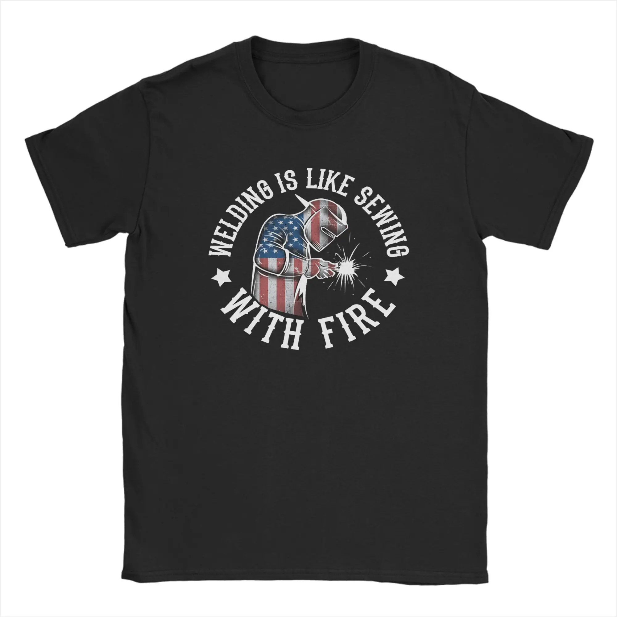 Novelty Welding is Like Sewing with Fire T-Shirt for Men Crewneck Cotton T Shirts  Short Sleeve Tee Shirt Printing Clothing