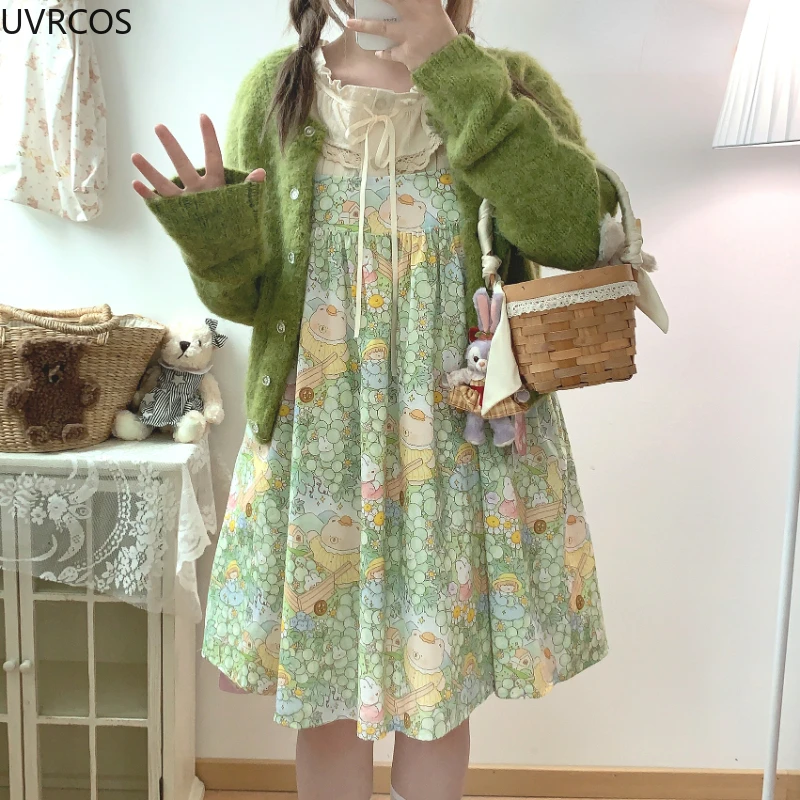 Giapponese Kawaii Lolita Style Jsk Dress donna Sweet Fruit Print Princess Sling Dresses Casual allentato carino senza maniche abiti da festa